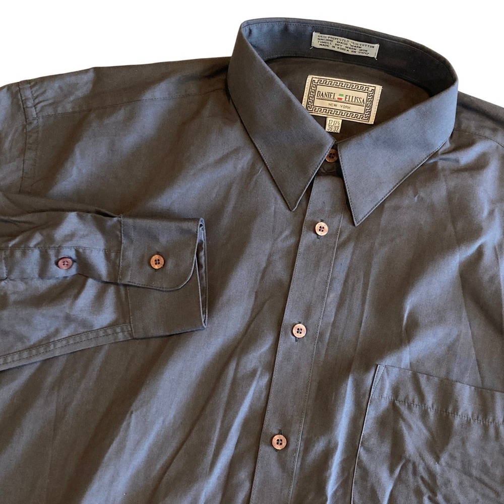 Daniel Ellissa Men 17-17.5 36-37 Charcoal Gray Dress Shirt Long Sleeve Button Up